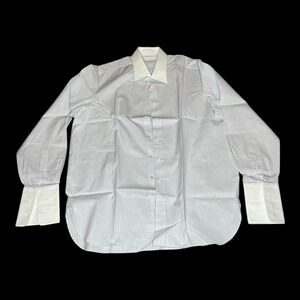 ZILLI Luxury Mens White Stripe Size 18 Dress Shirt 100% Cotton Italy No Size Tag